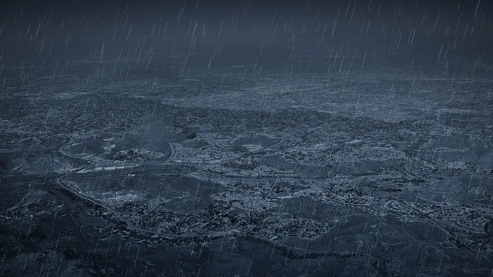 Rain falling over East County San Diego neighborhoods